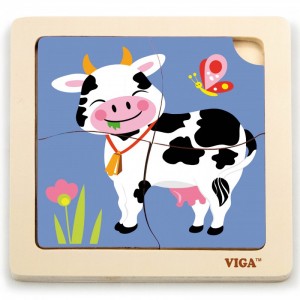 ДРВЕНА ИГРАЧКА СЛОЖУВАЛКА КРАВА VIGA