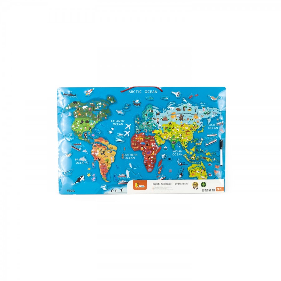 ДРВЕНА ИГРАЧКА ТАБЛА MAGNETIC WOLD PUZZLE + DRY ERASE VIGA