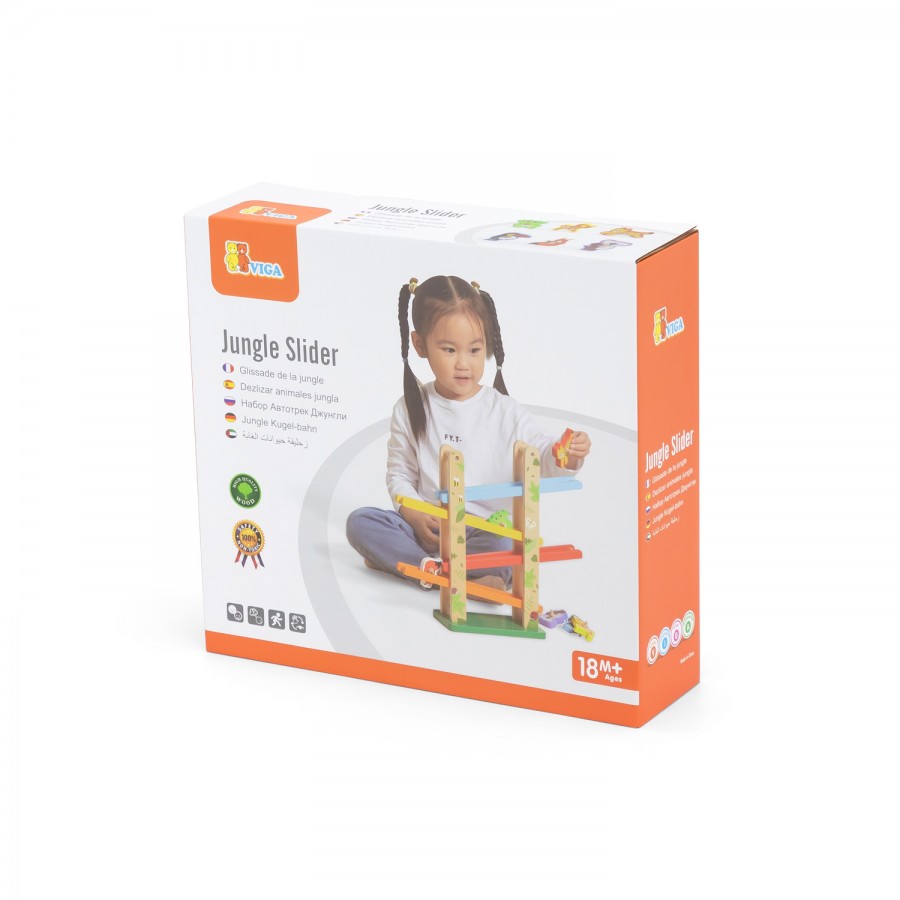 ДРВЕНА ИГРАЧКА КУЛА СО ЖИВОТНИ JUNGLE SLIDER VIGA